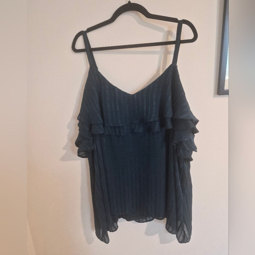 Ruffled Cold-Shoulder Women's Top - Dark Green